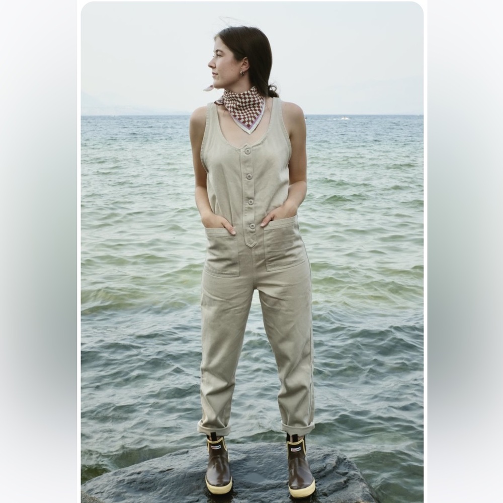 Jungmaven botton front jumper jumpsuit washed white hemp cotton twill